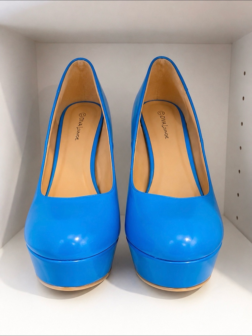 DIVA Lounge Bright Blue Patent Platform Pumps